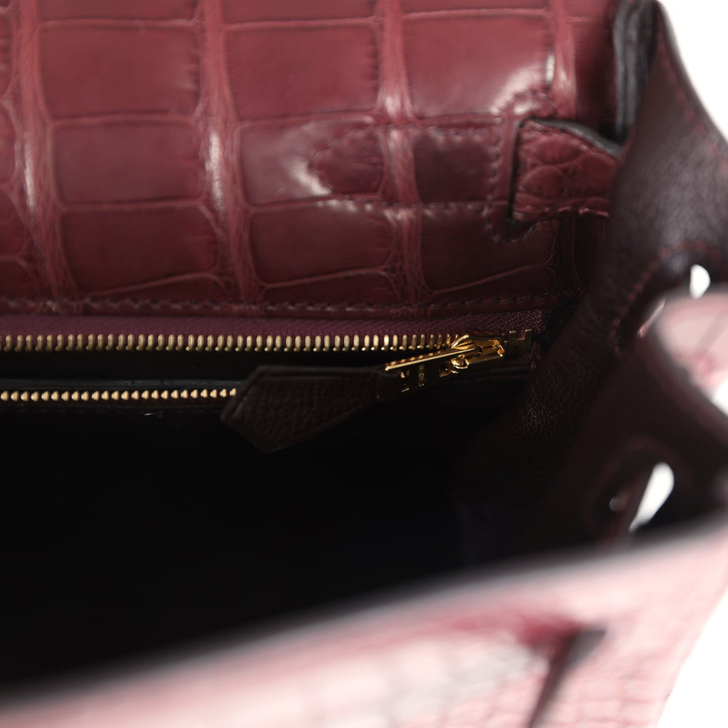 Kelly Retourne 28 Bordeaux Matte Alligator Gold Hardware Bag