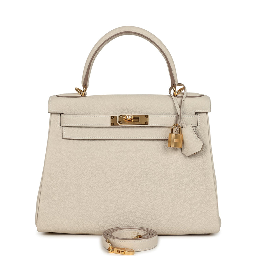 Kelly Retourne 28 Craie Togo Gold Hardware Bag