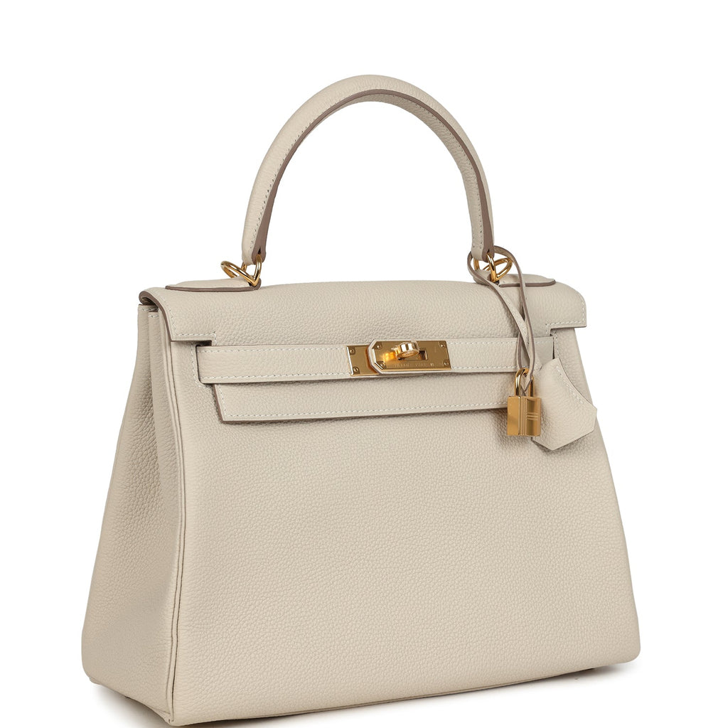 Kelly Retourne 28 Craie Togo Gold Hardware Bag