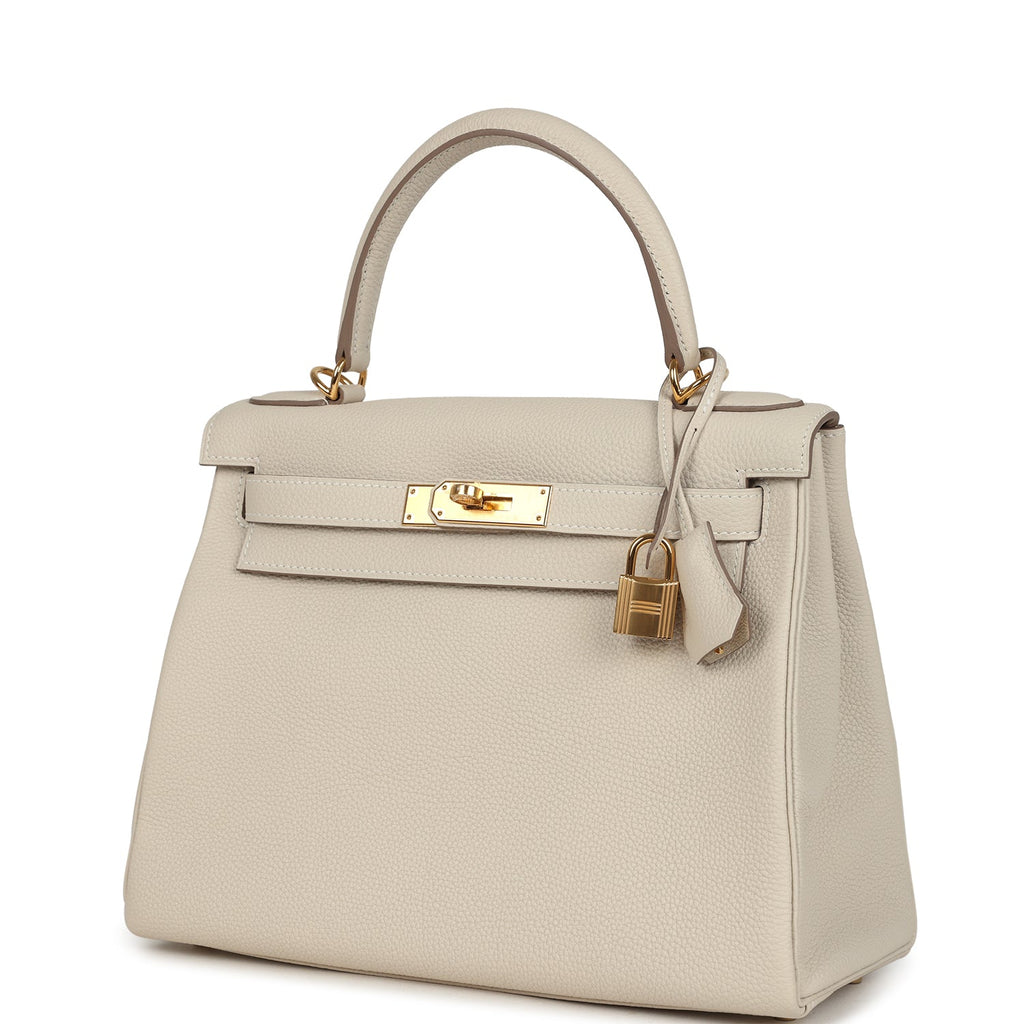 Kelly Retourne 28 Craie Togo Gold Hardware Bag
