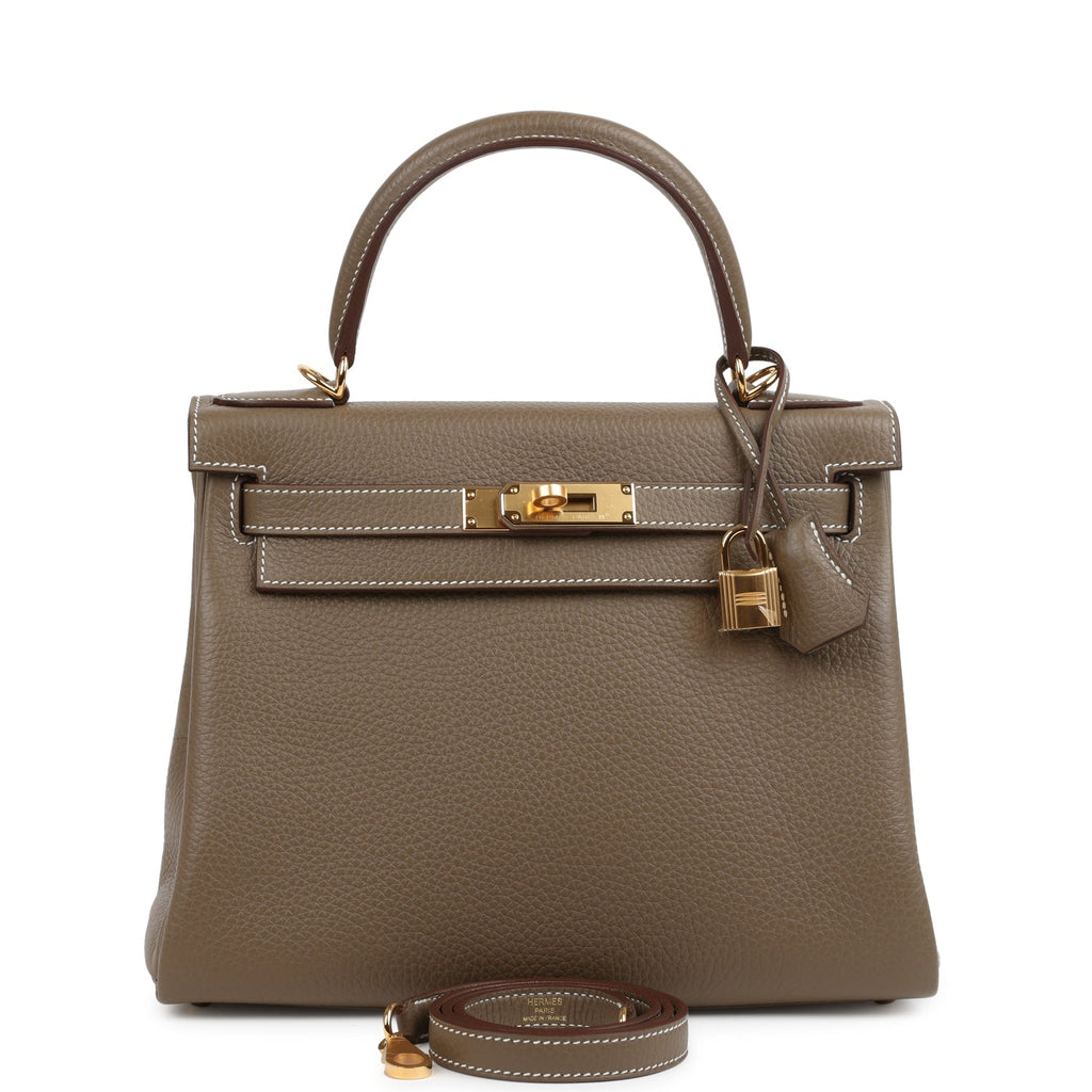 Kelly Retourne 28 Etoupe Clemence Gold Hardware Bag