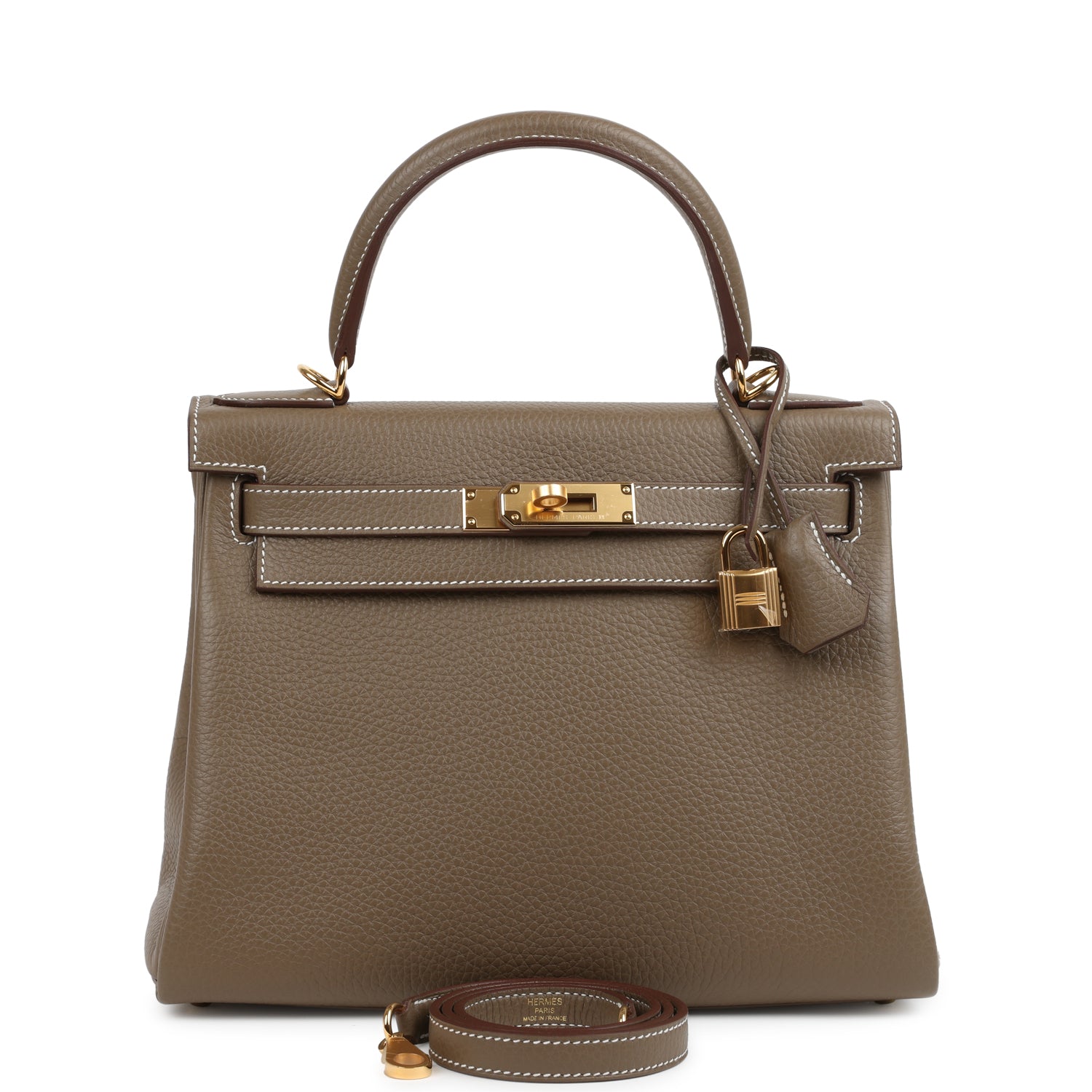 Kelly Retourne 28 Etoupe Clemence Gold Hardware Bag