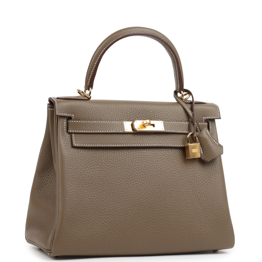Kelly Retourne 28 Etoupe Clemence Gold Hardware Bag