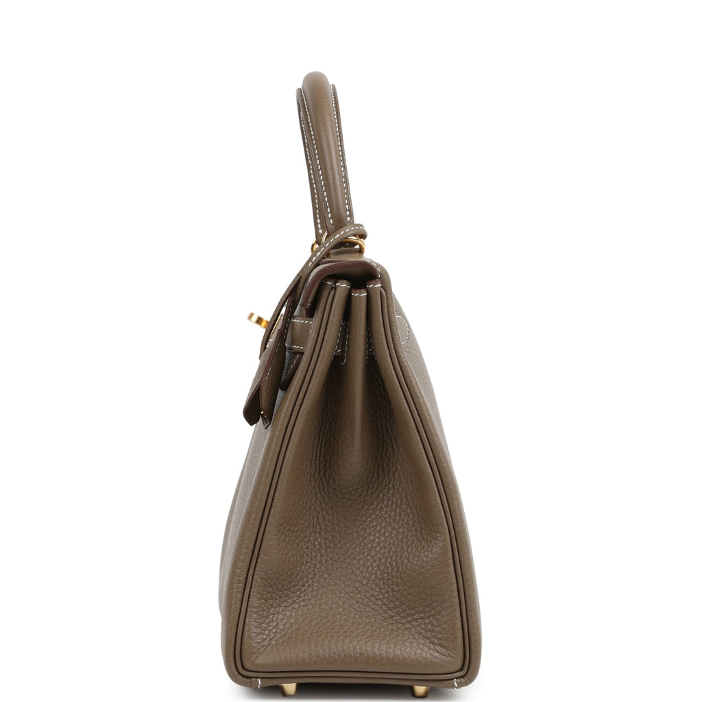 Kelly Retourne 28 Etoupe Clemence Gold Hardware Bag