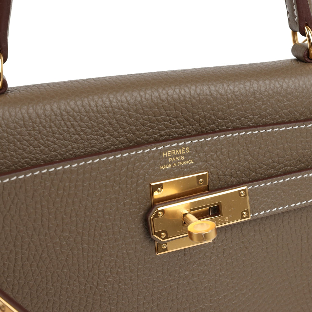 Kelly Retourne 28 Etoupe Clemence Gold Hardware Bag