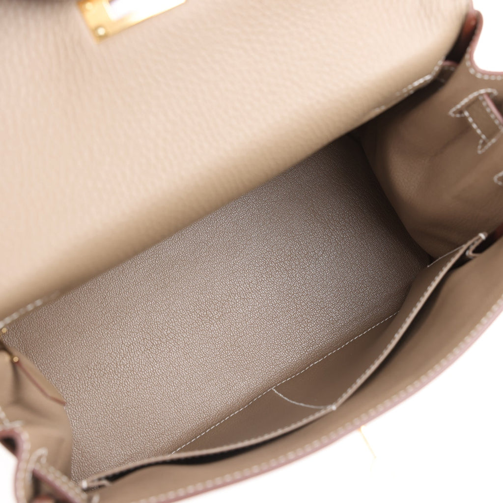 Kelly Retourne 28 Etoupe Clemence Gold Hardware Bag