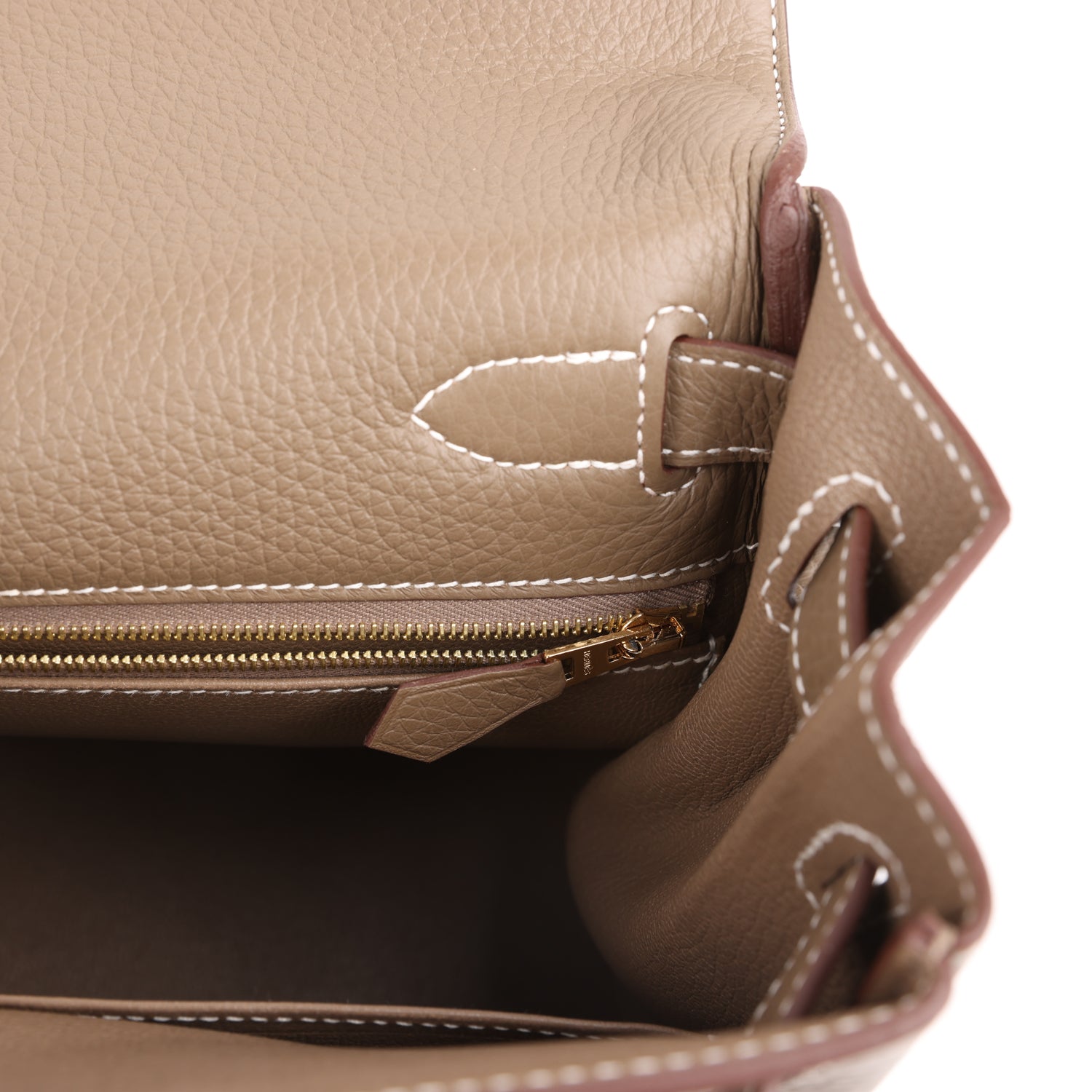 Kelly Retourne 28 Etoupe Clemence Gold Hardware Bag