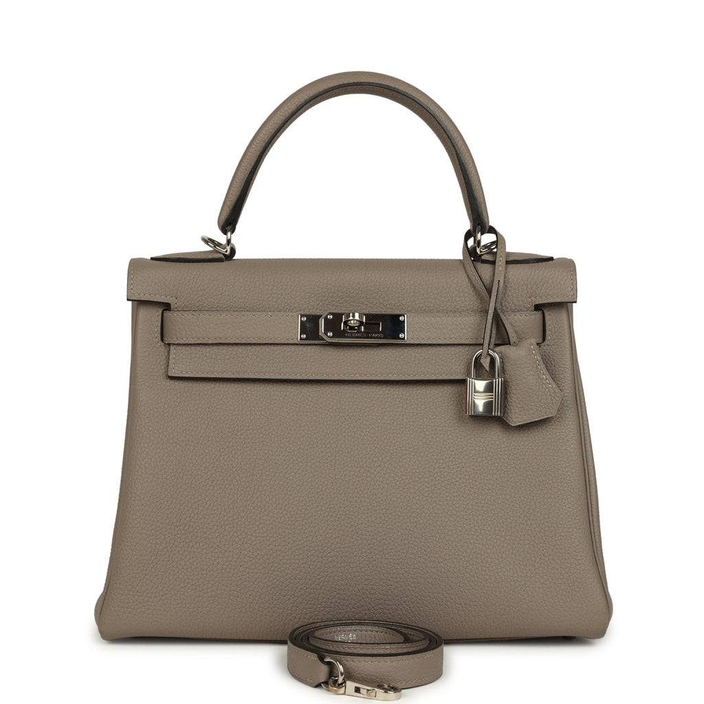 Kelly Retourne 28 Gris Asphalt Togo Palladium Hardware Bag