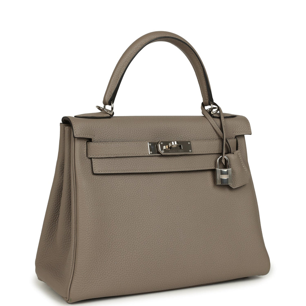 Kelly Retourne 28 Gris Asphalt Togo Palladium Hardware Bag