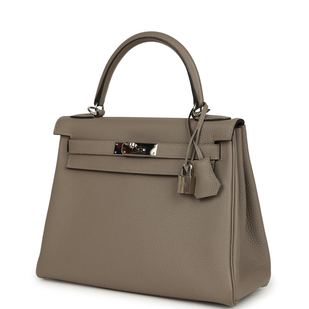 Kelly Retourne 28 Gris Asphalt Togo Palladium Hardware Bag