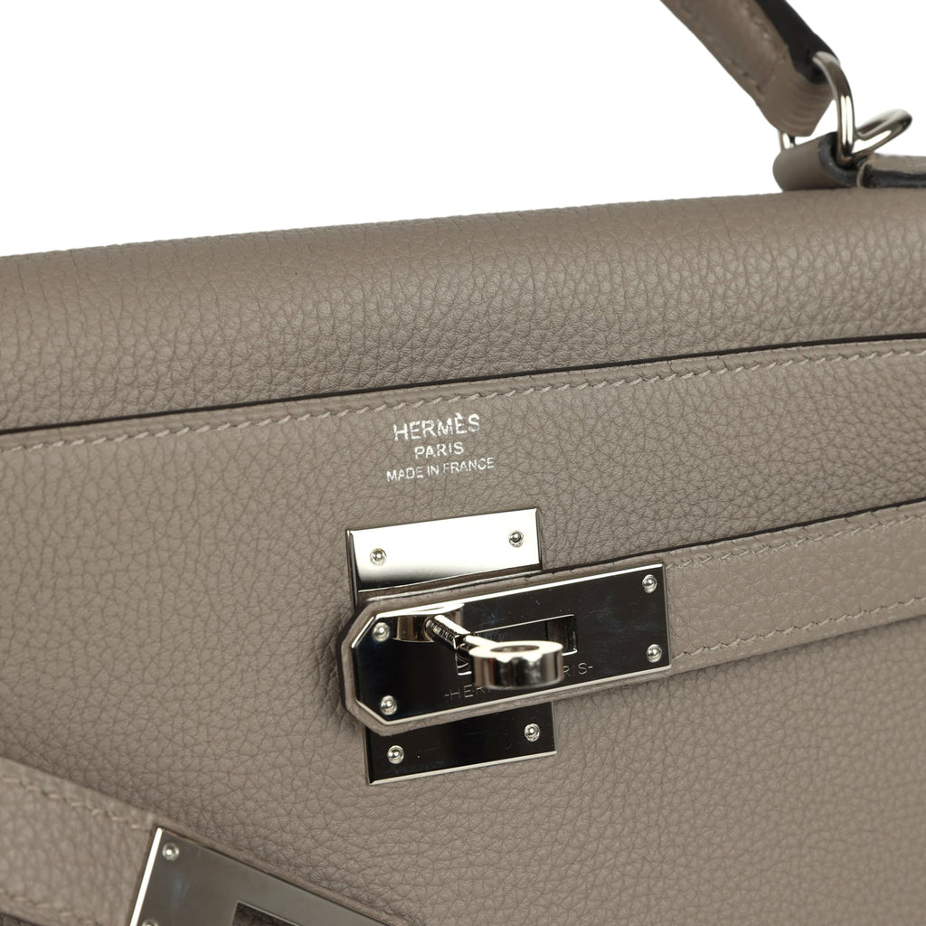 Kelly Retourne 28 Gris Asphalt Togo Palladium Hardware Bag