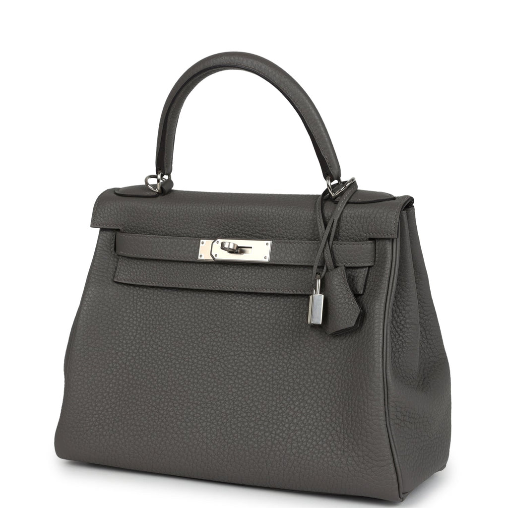 Kelly Retourne 28 Gris Meyer Clemence Palladium Hardware Bag