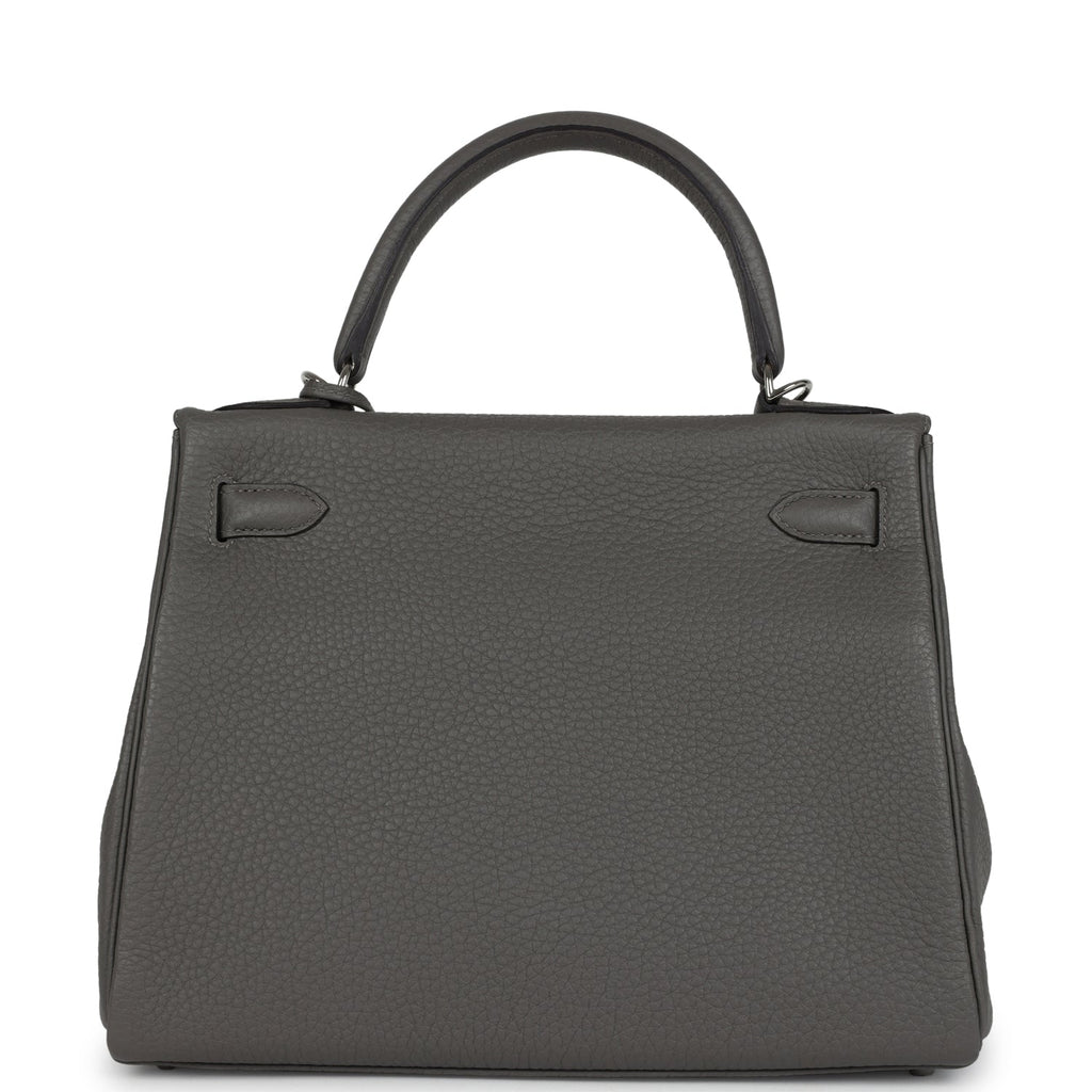Kelly Retourne 28 Gris Meyer Clemence Palladium Hardware Bag