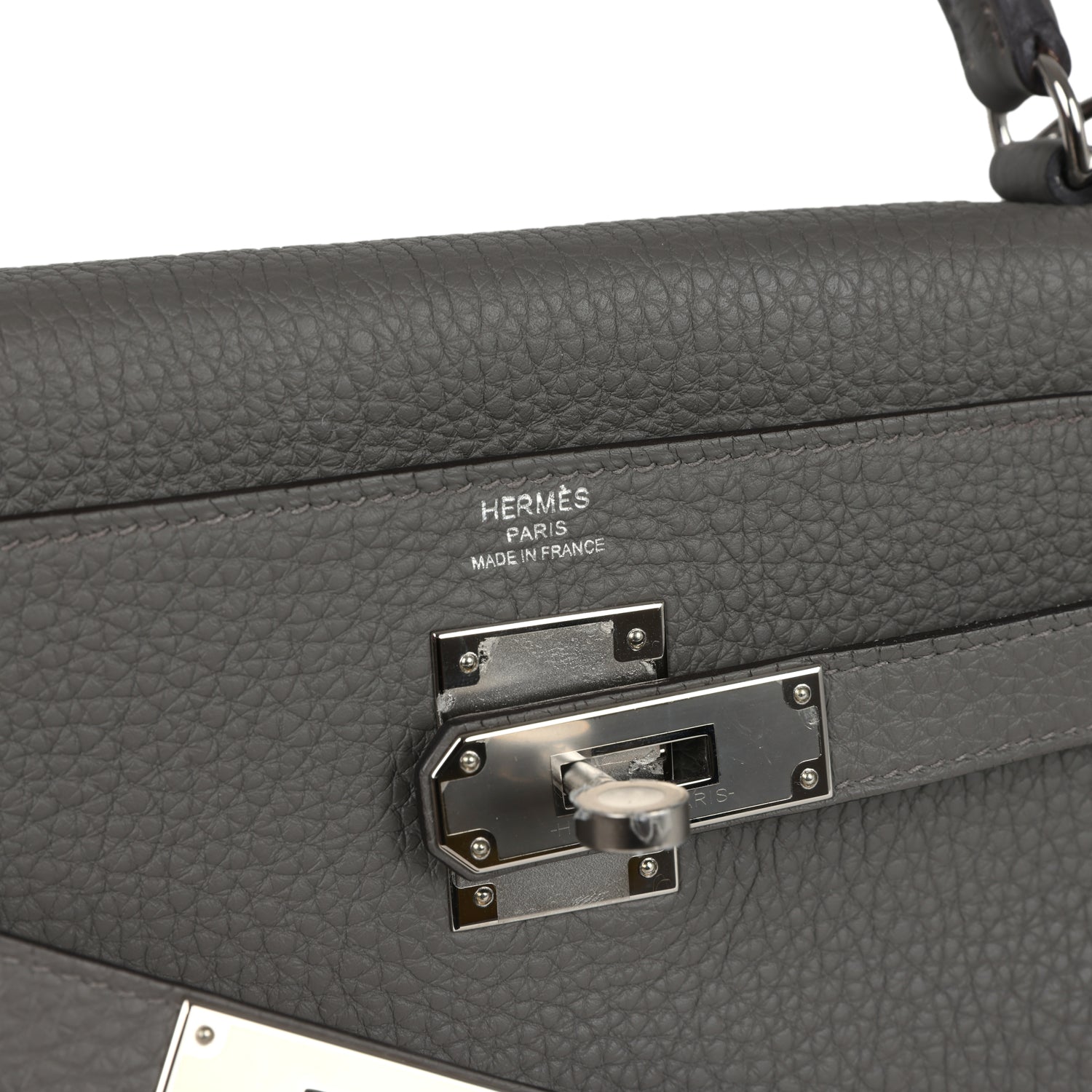 Kelly Retourne 28 Gris Meyer Clemence Palladium Hardware Bag