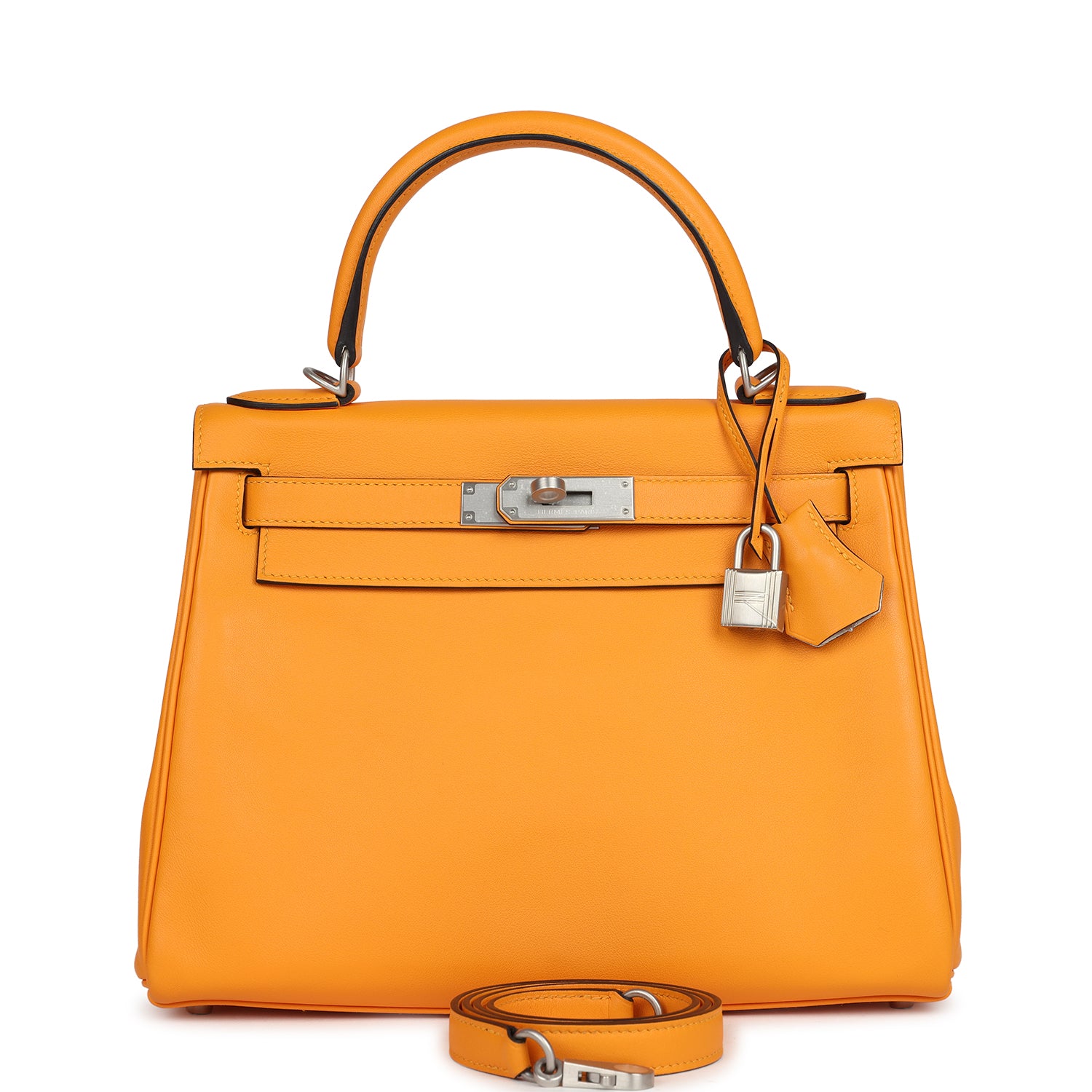 Kelly Retourne 28 Jaune D'Or Swift Brushed Palladium Hardware Bag