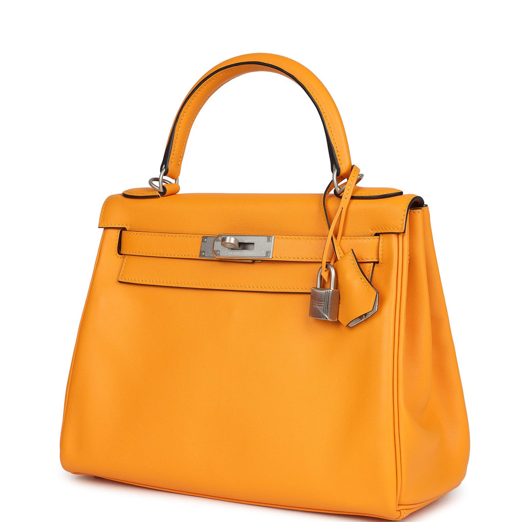 Kelly Retourne 28 Jaune D'Or Swift Brushed Palladium Hardware Bag