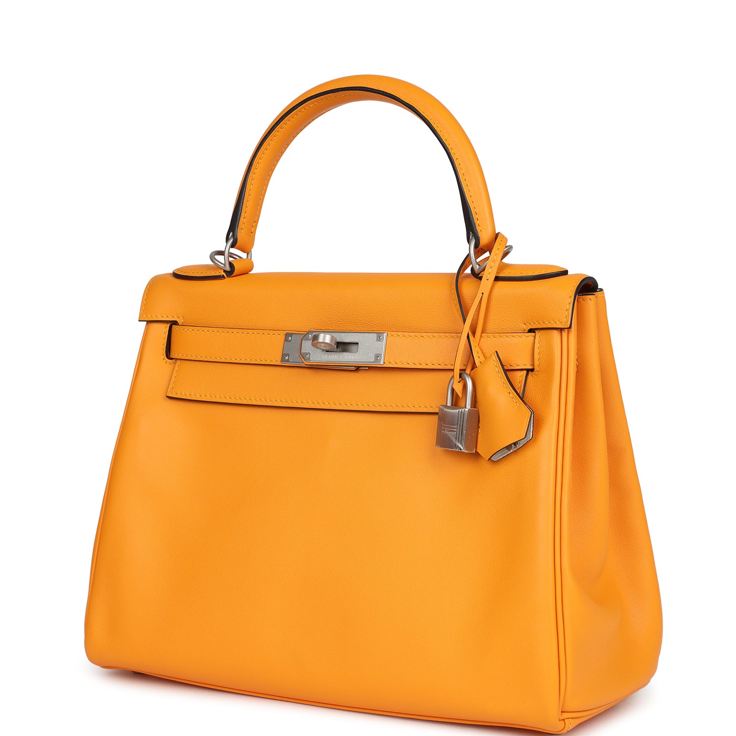 Kelly Retourne 28 Jaune D'Or Swift Brushed Palladium Hardware Bag