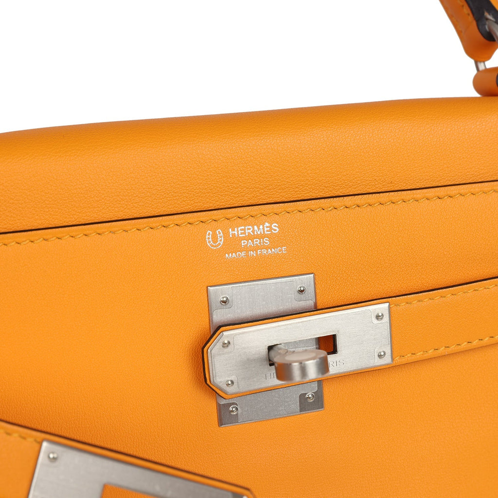 Kelly Retourne 28 Jaune D'Or Swift Brushed Palladium Hardware Bag