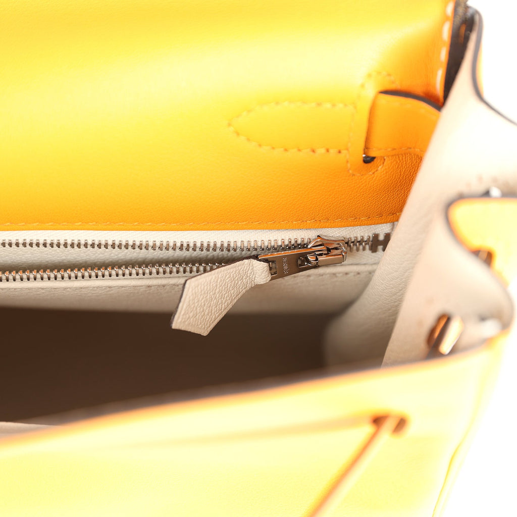 Kelly Retourne 28 Jaune D'Or Swift Brushed Palladium Hardware Bag
