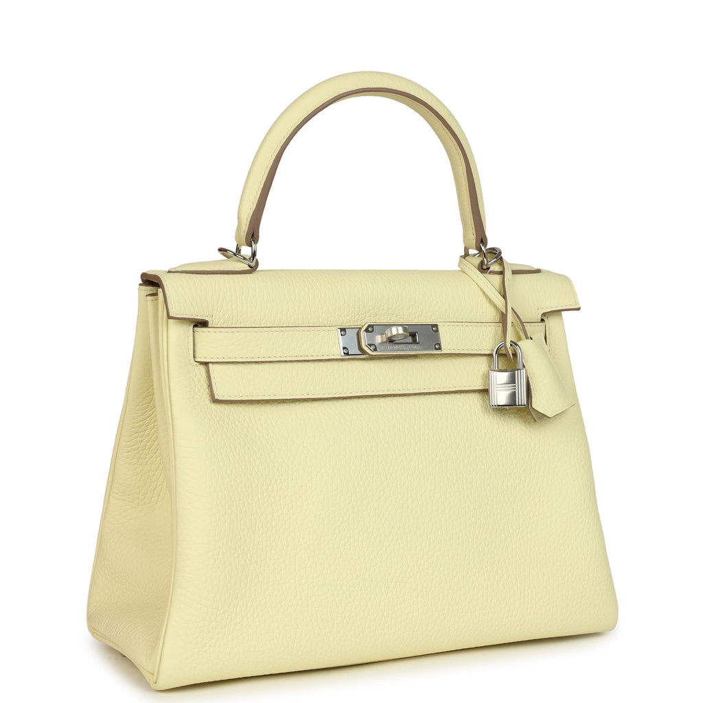 Kelly Retourne 28 Jaune Milton Clemence Palladium Hardware Bag
