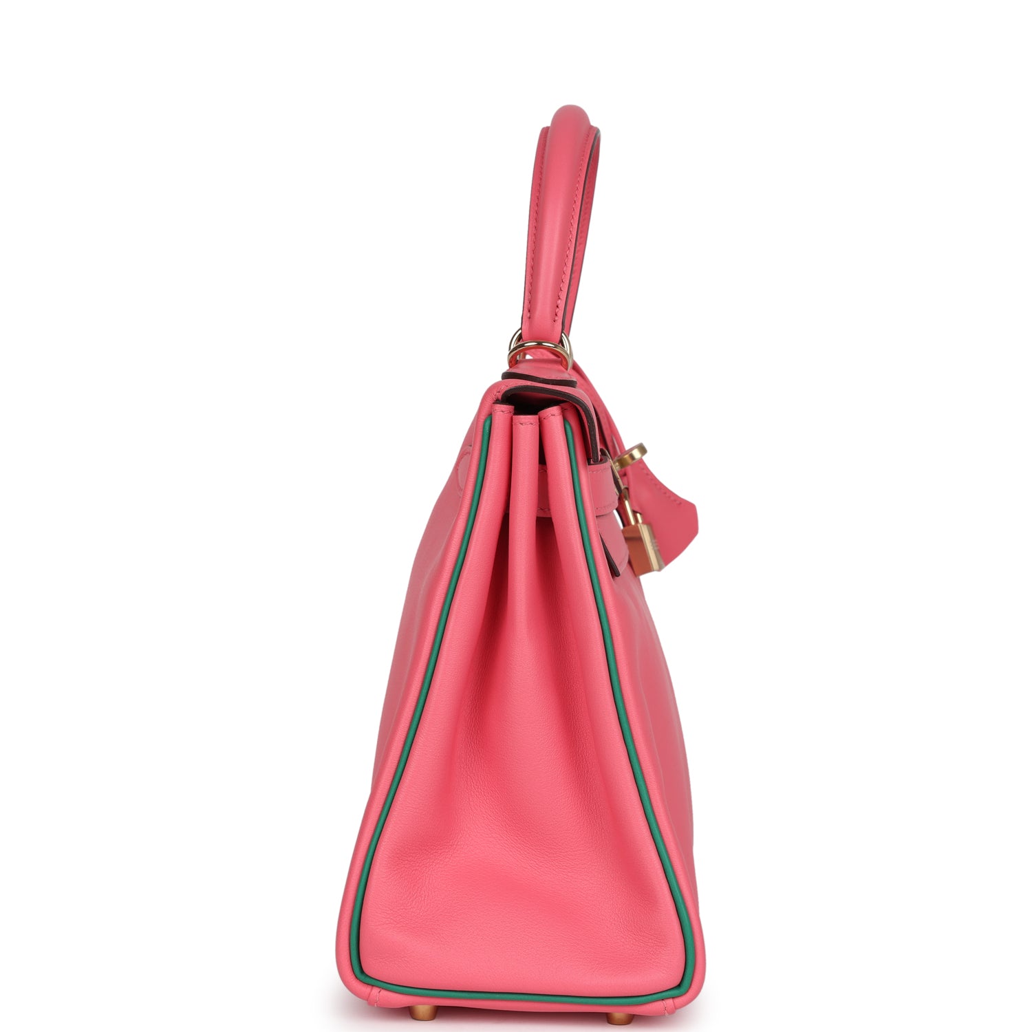 Kelly Retourne 28 Rose Azalee and Vert Vertigo Swift Gold Hardware Bag