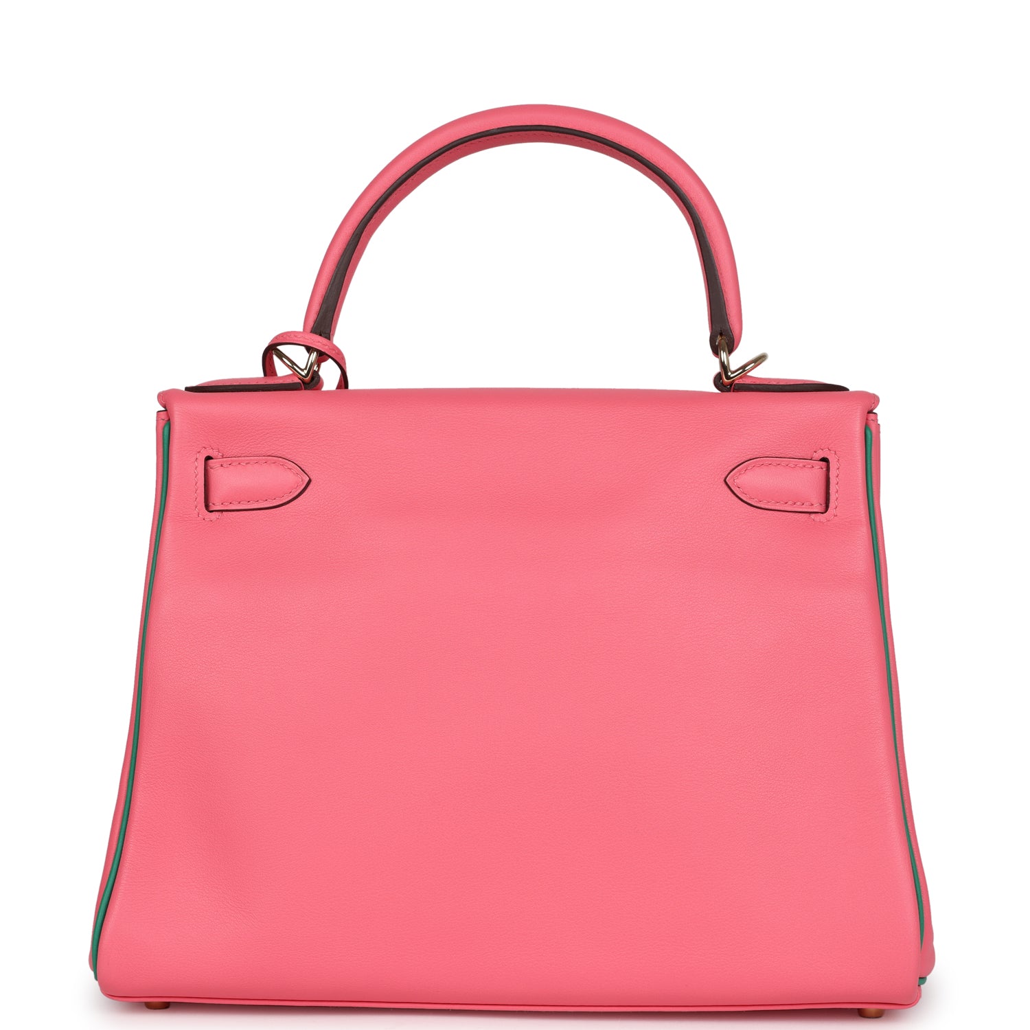 Kelly Retourne 28 Rose Azalee and Vert Vertigo Swift Gold Hardware Bag