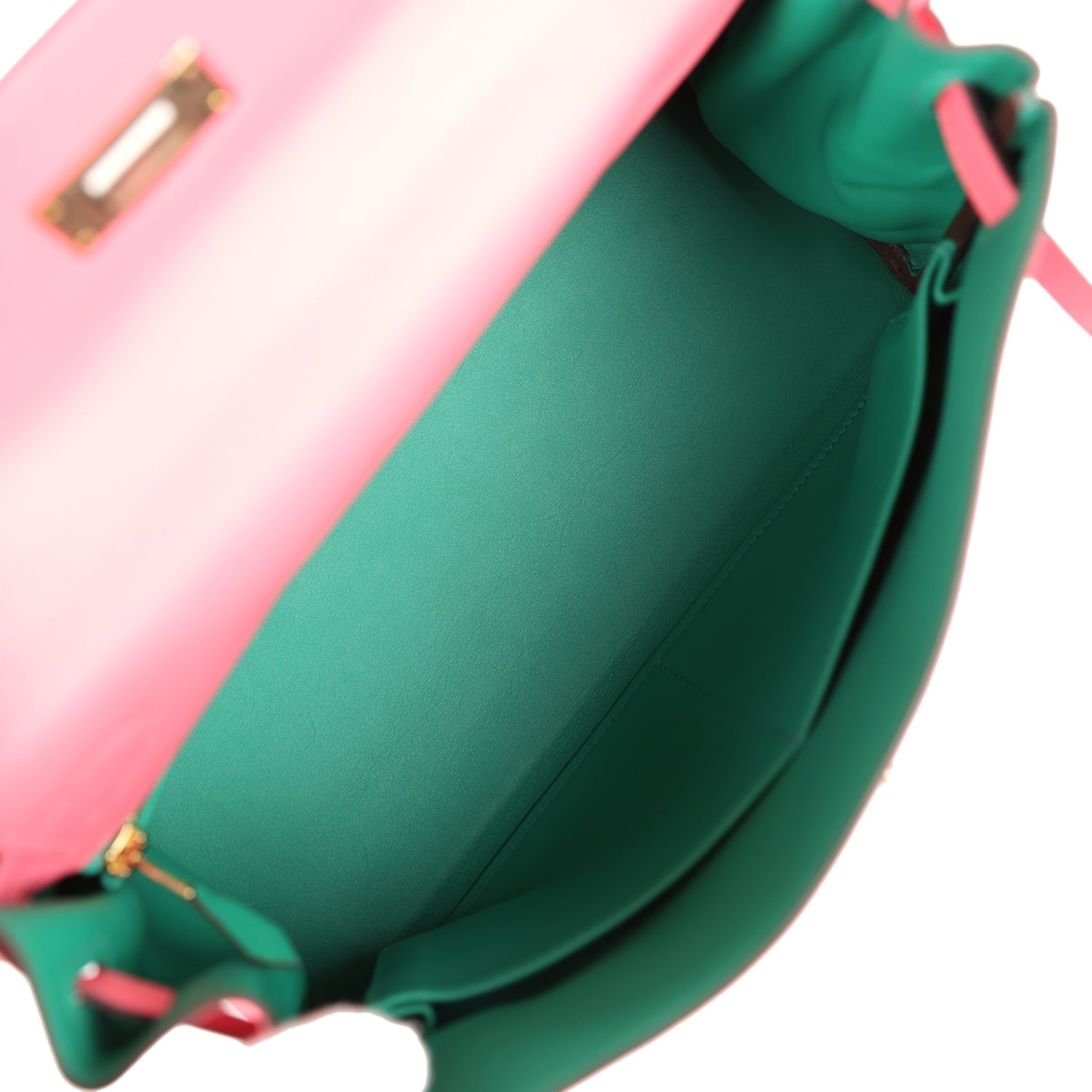 Kelly Retourne 28 Rose Azalee and Vert Vertigo Swift Gold Hardware Bag
