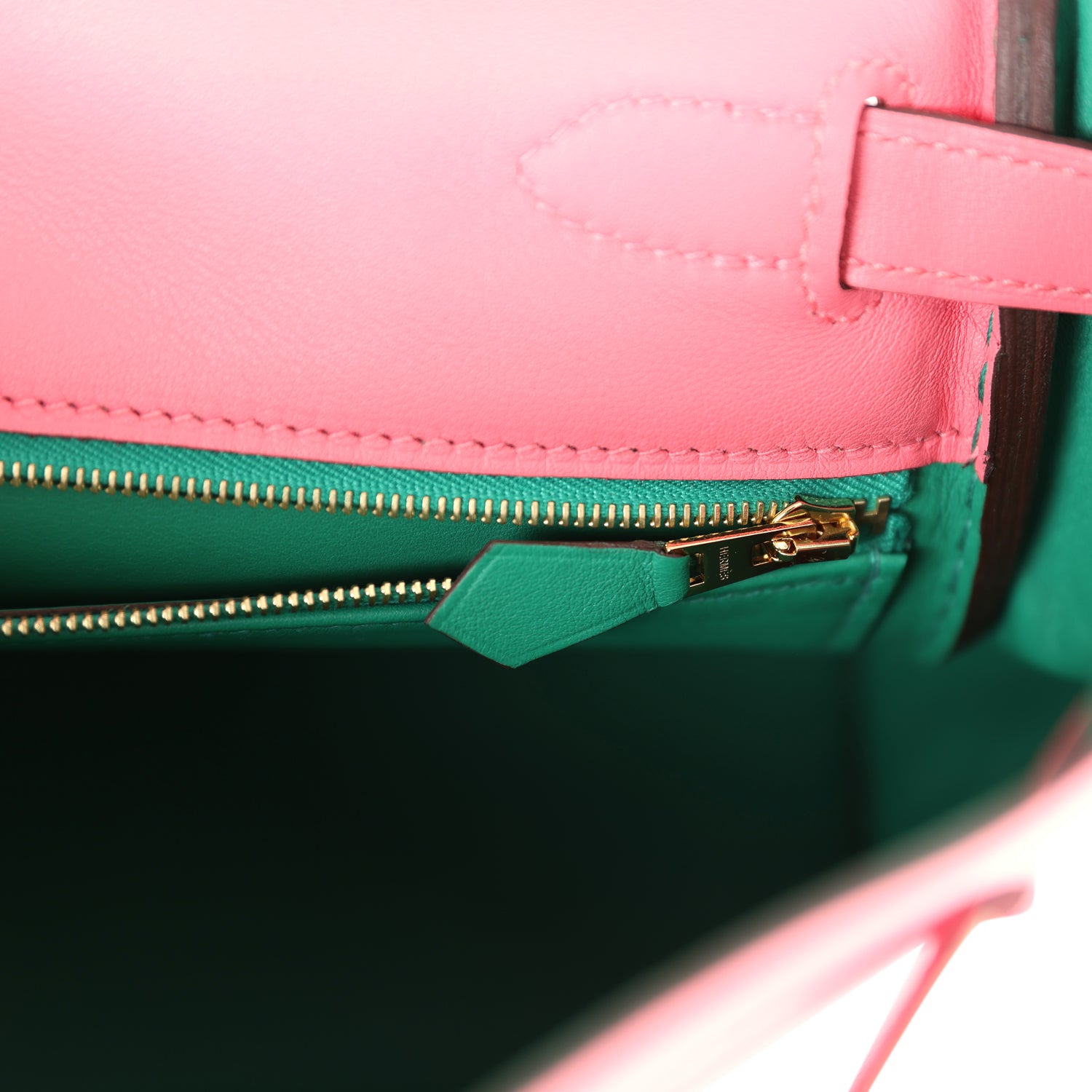 Kelly Retourne 28 Rose Azalee and Vert Vertigo Swift Gold Hardware Bag