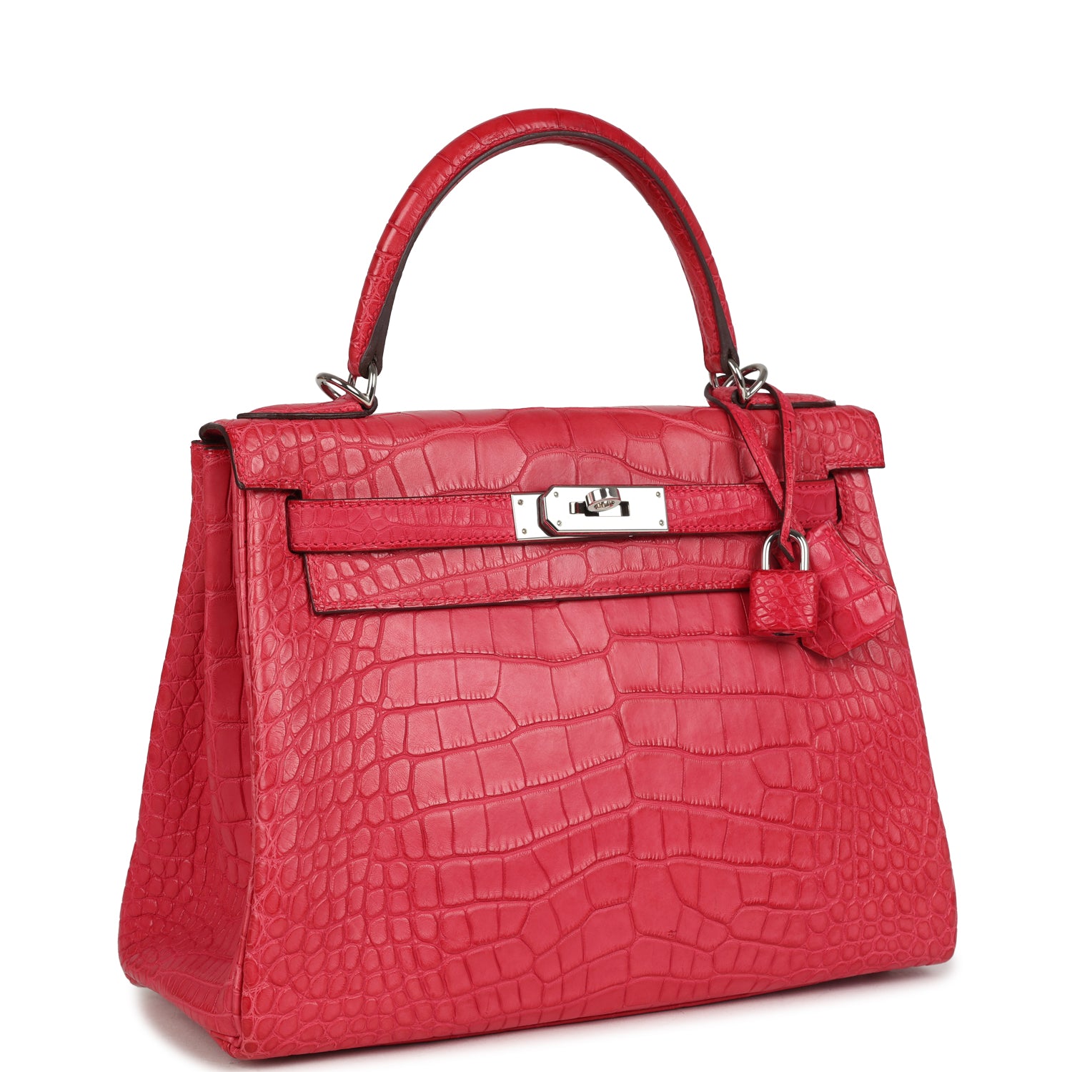 Kelly Retourne 28 Rose Extreme Matte Alligator Palladium Hardware Bag
