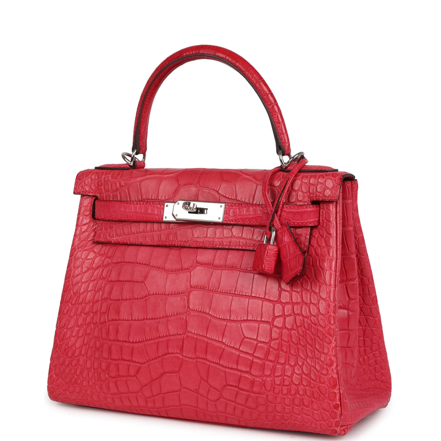 Kelly Retourne 28 Rose Extreme Matte Alligator Palladium Hardware Bag