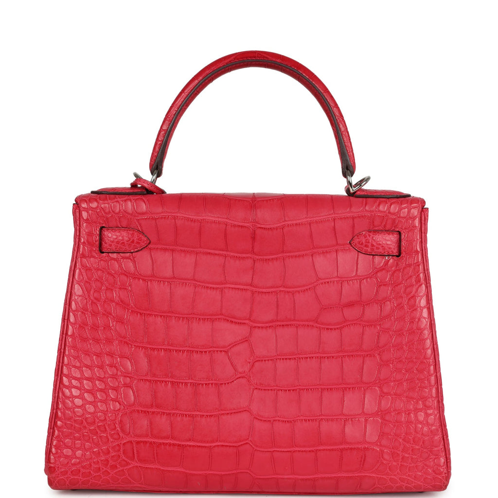 Kelly Retourne 28 Rose Extreme Matte Alligator Palladium Hardware Bag