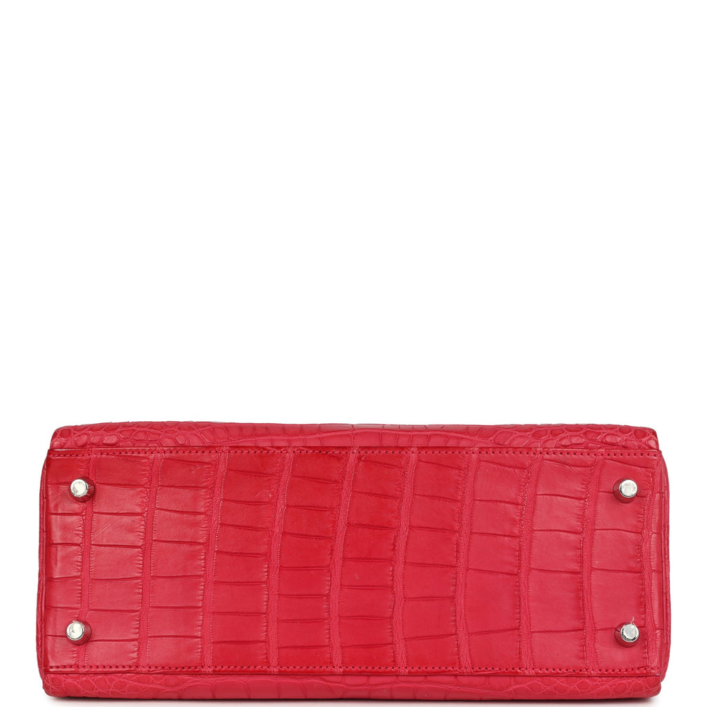 Kelly Retourne 28 Rose Extreme Matte Alligator Palladium Hardware Bag