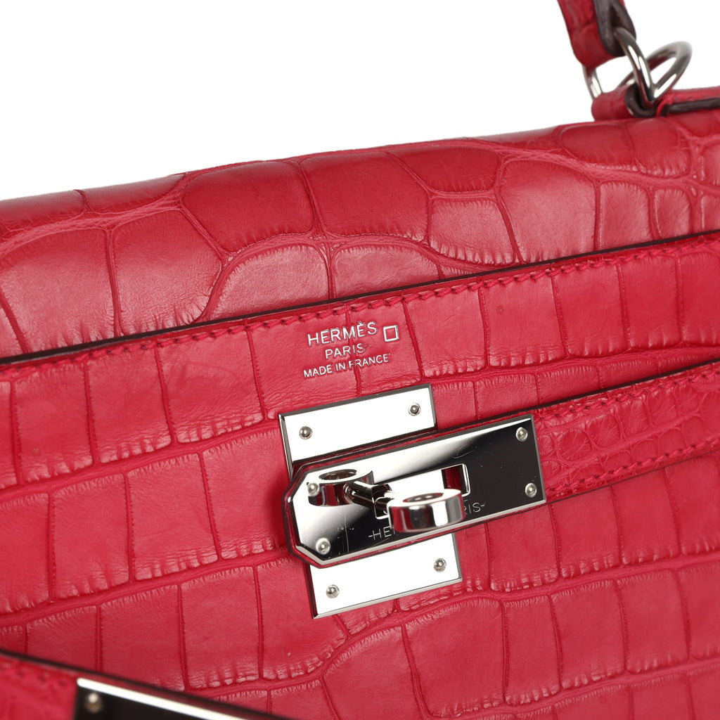 Kelly Retourne 28 Rose Extreme Matte Alligator Palladium Hardware Bag