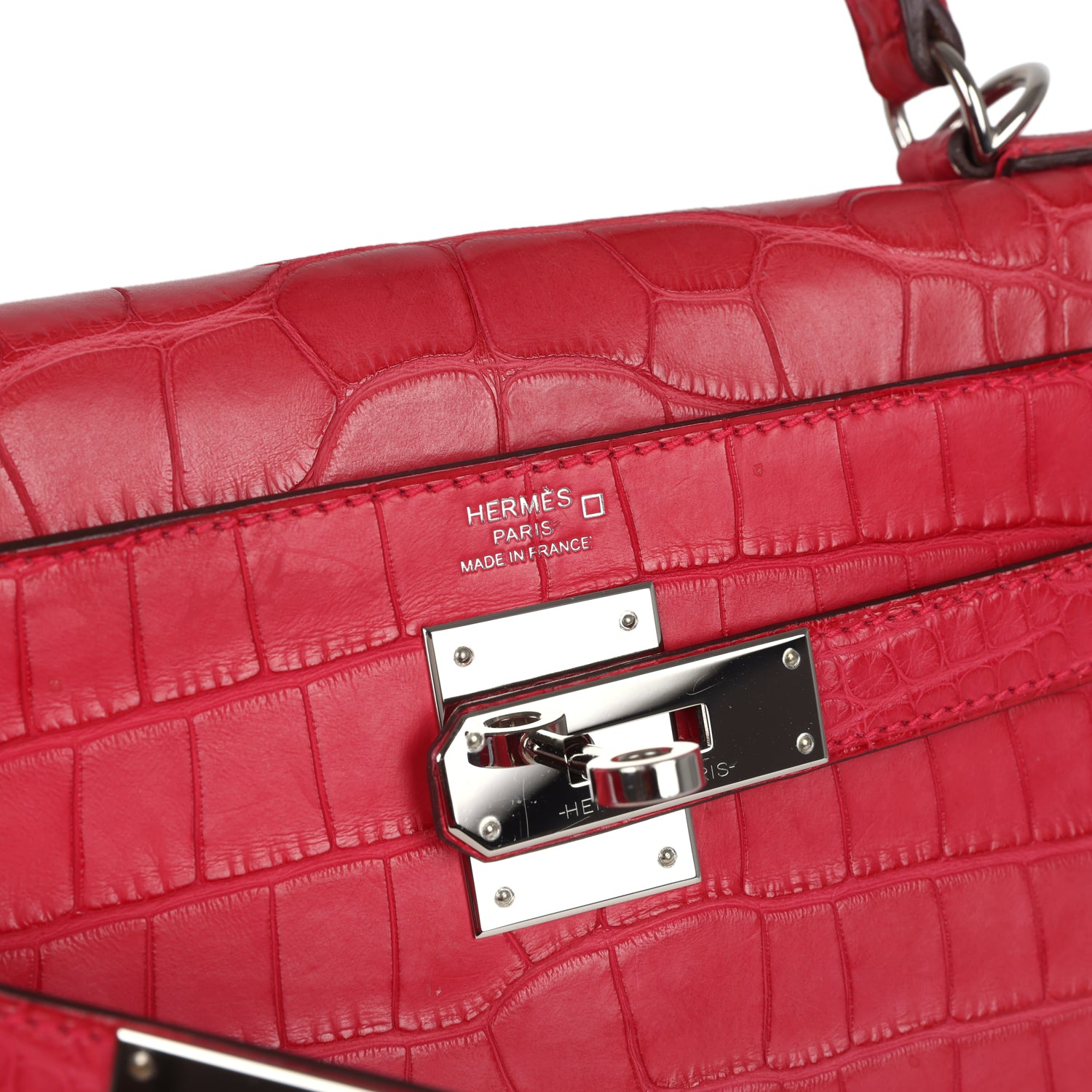 Kelly Retourne 28 Rose Extreme Matte Alligator Palladium Hardware Bag
