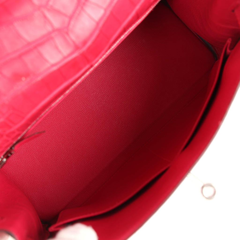 Kelly Retourne 28 Rose Extreme Matte Alligator Palladium Hardware Bag