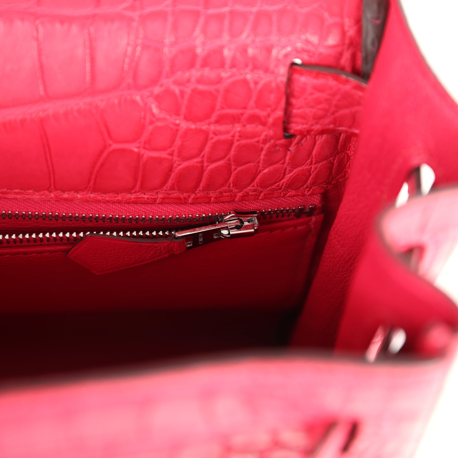 Kelly Retourne 28 Rose Extreme Matte Alligator Palladium Hardware Bag