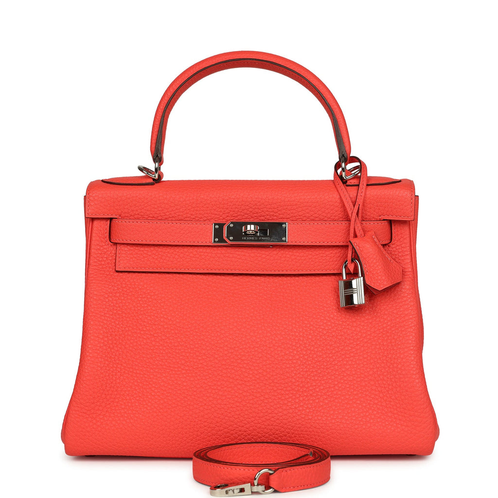 Kelly Retourne 28 Rose Texas Clemence Palladium Hardware Bag