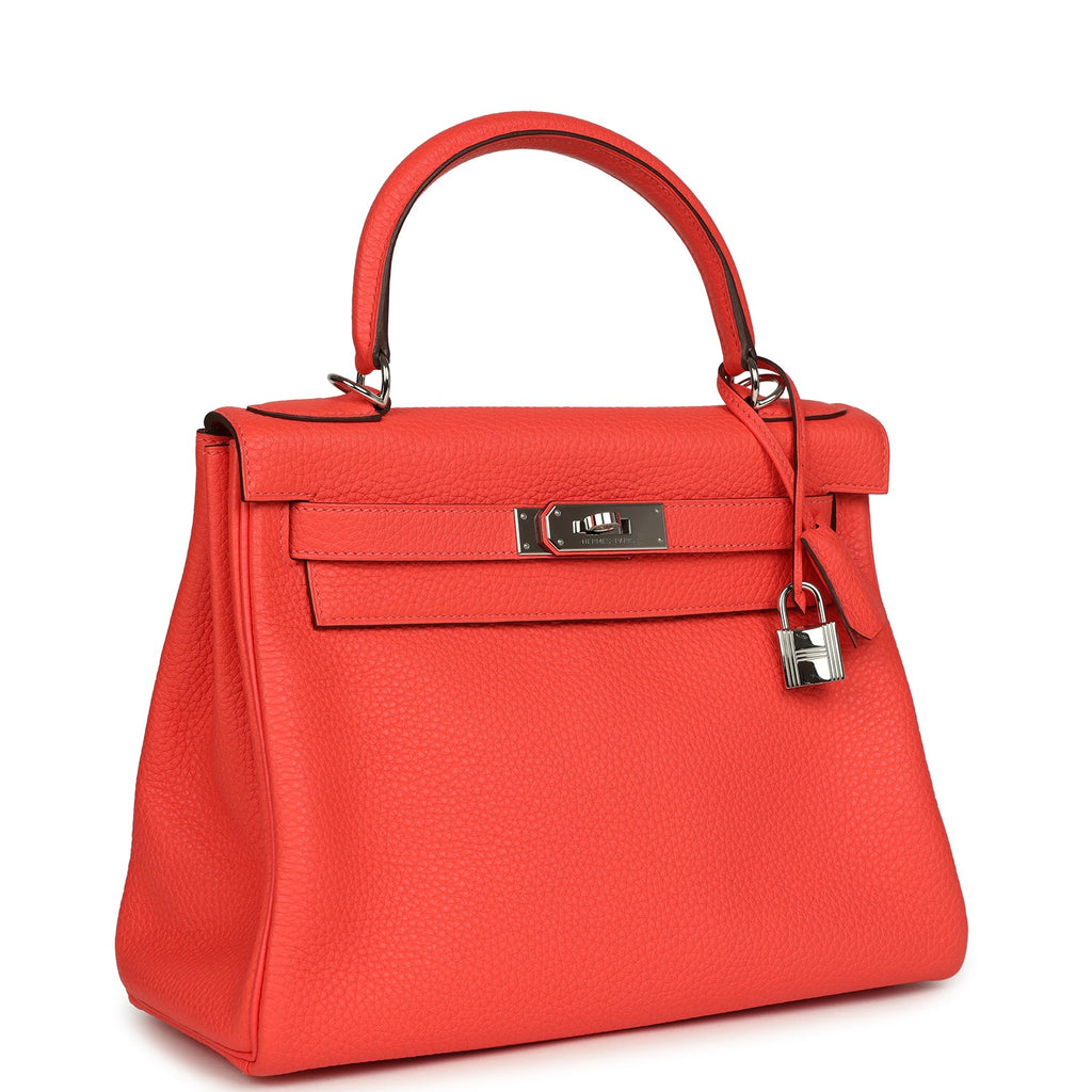 Kelly Retourne 28 Rose Texas Clemence Palladium Hardware Bag