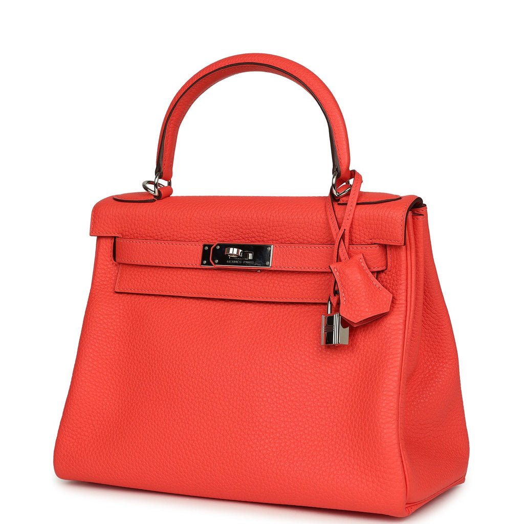 Kelly Retourne 28 Rose Texas Clemence Palladium Hardware Bag