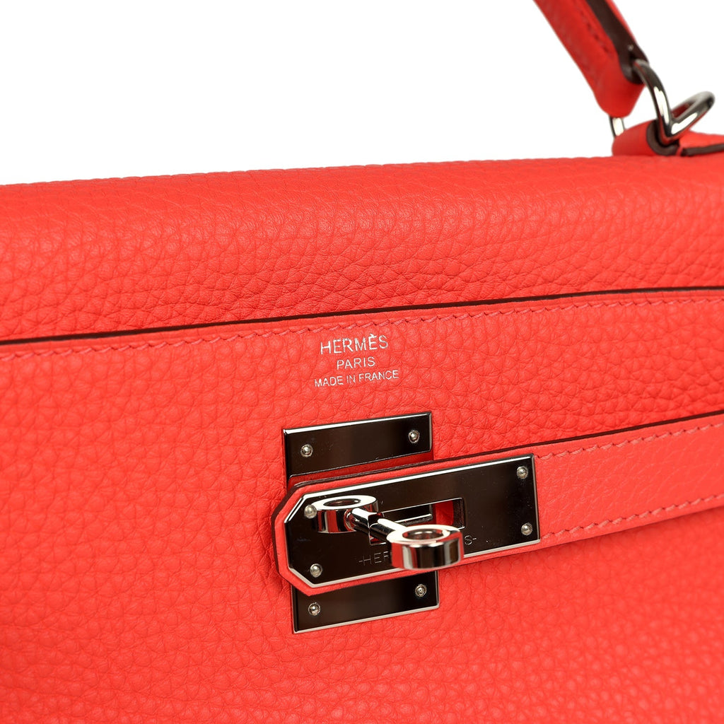 Kelly Retourne 28 Rose Texas Clemence Palladium Hardware Bag