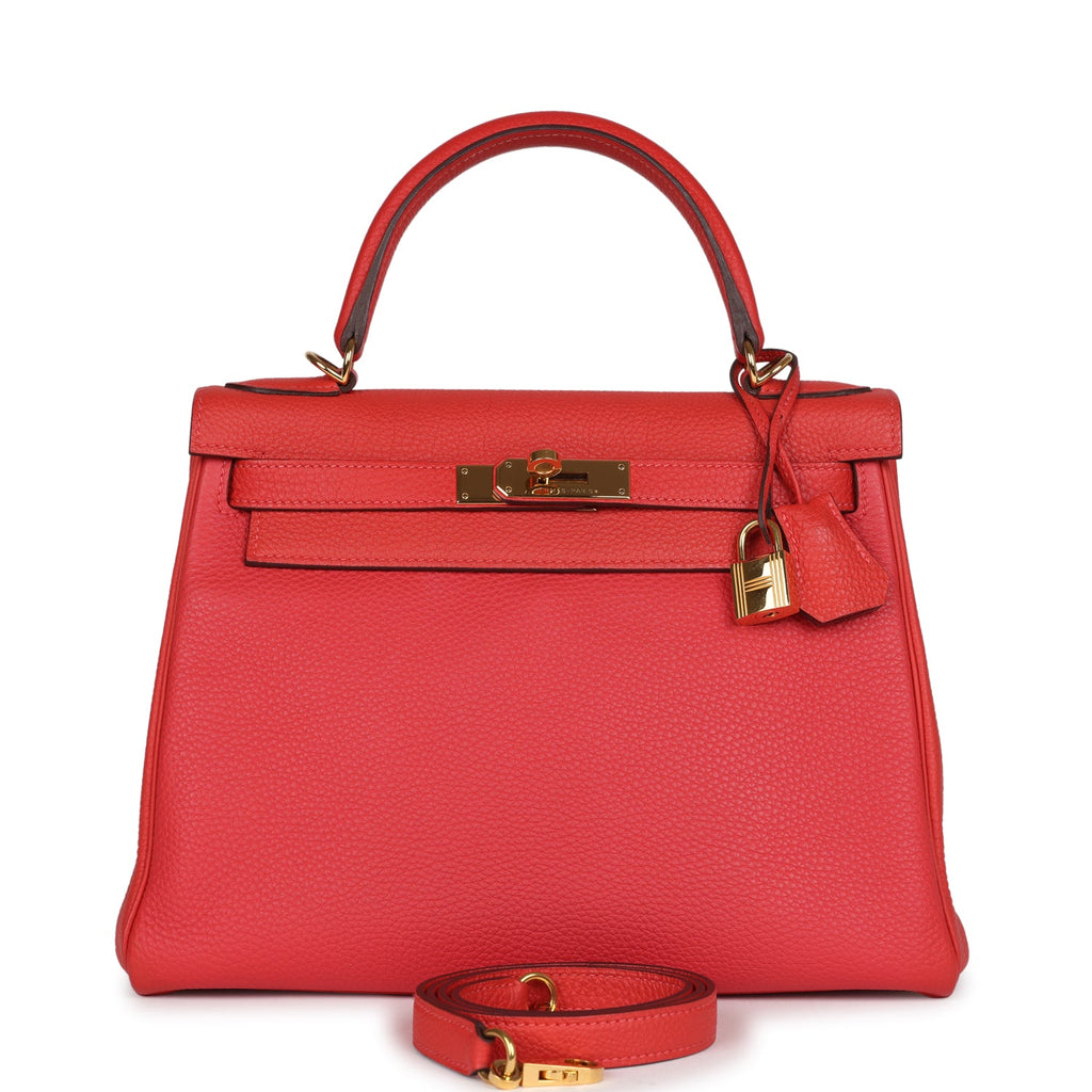 Kelly Retourne 28 Rouge Pivoine Togo Gold Hardware Bag