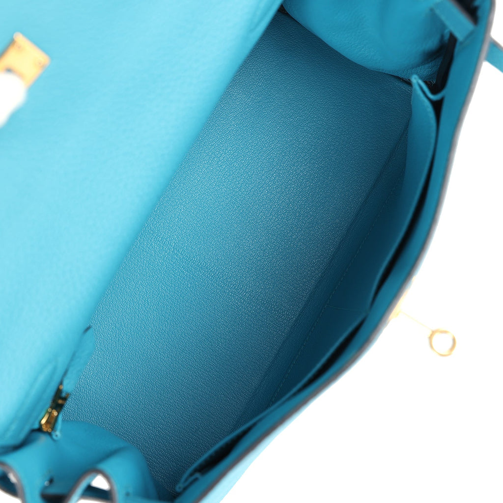 Kelly Retourne 28 Turquoise Togo Gold Hardware Bag