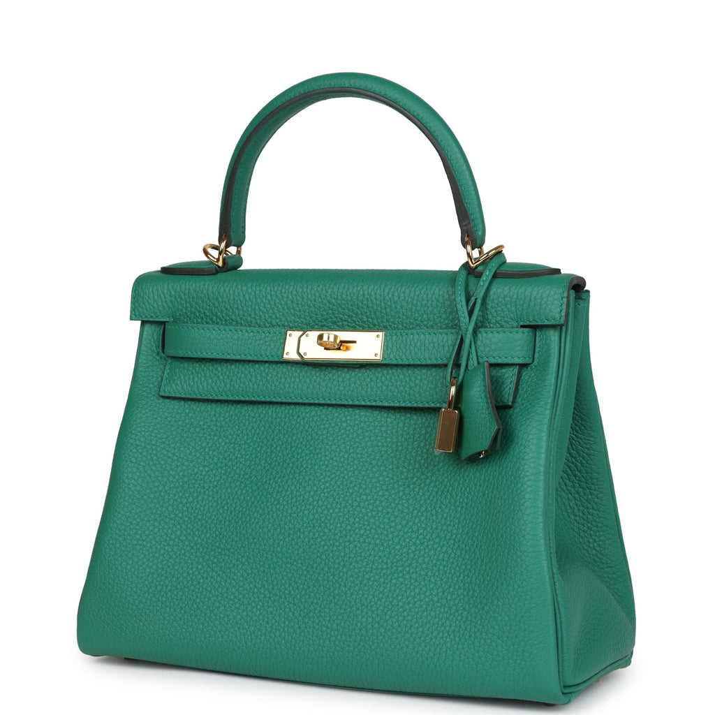 Kelly Retourne 28 Vert Vertigo Clemence Gold Hardware Bag