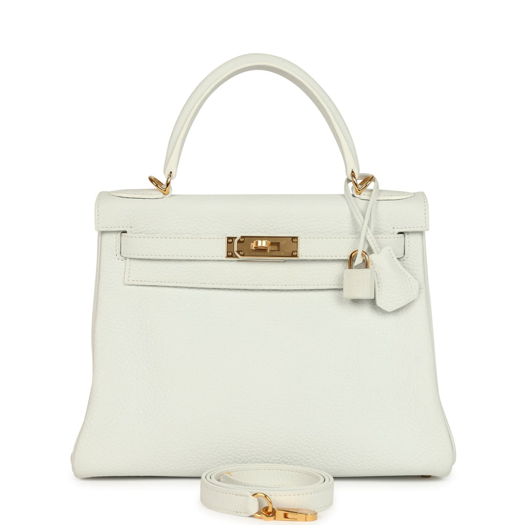 Kelly Retourne 28 White Clemence Gold Hardware Bag