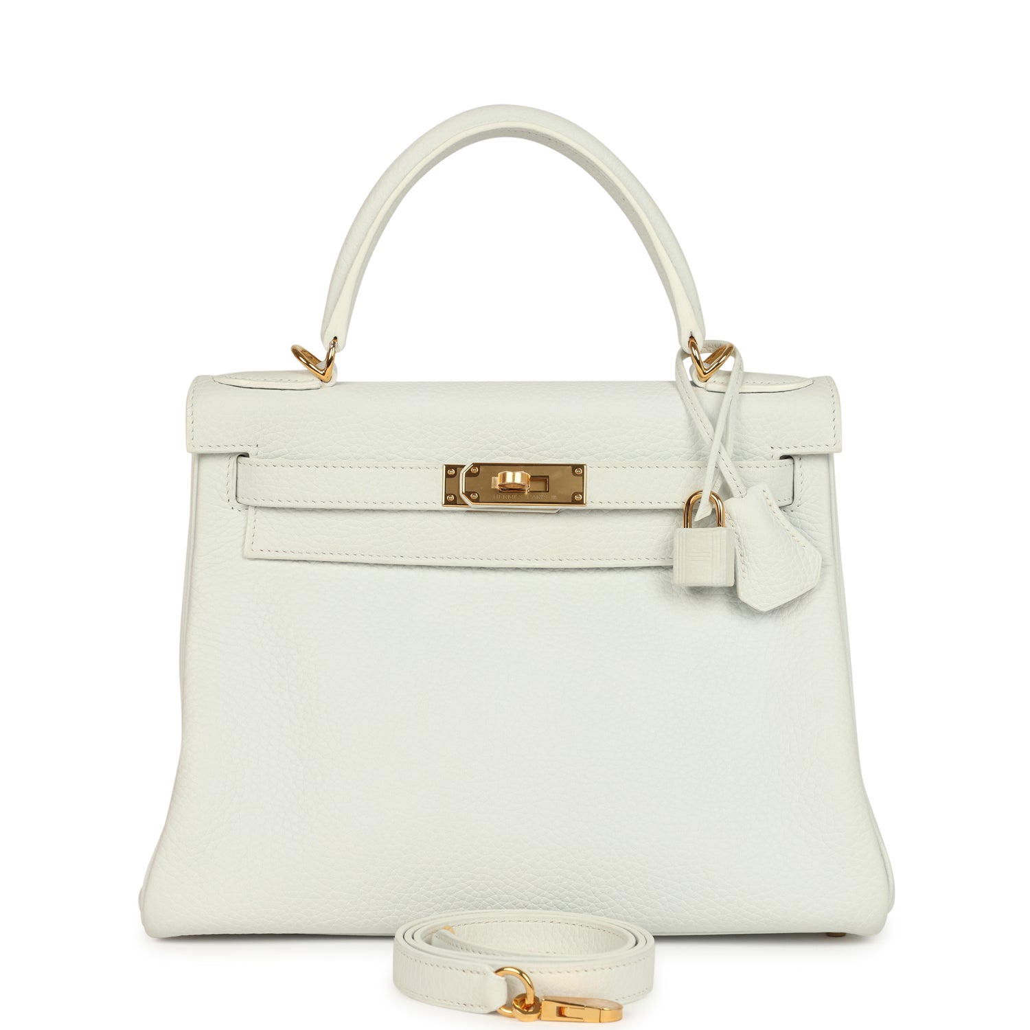Kelly Retourne 28 White Clemence Gold Hardware Bag