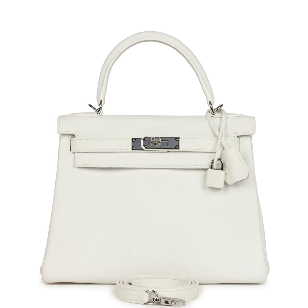 Kelly Retourne 28 White Clemence Palladium Hardware Bag
