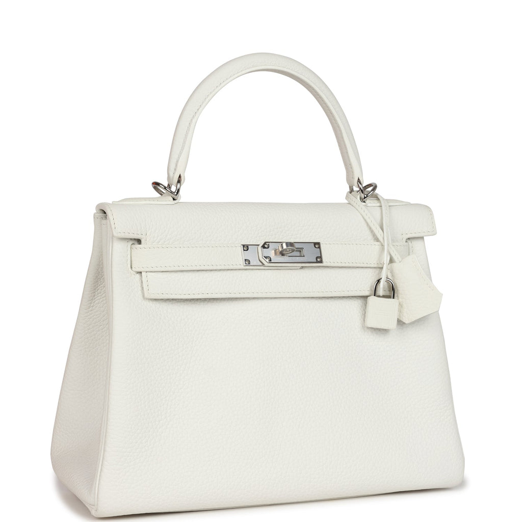 Kelly Retourne 28 White Clemence Palladium Hardware Bag