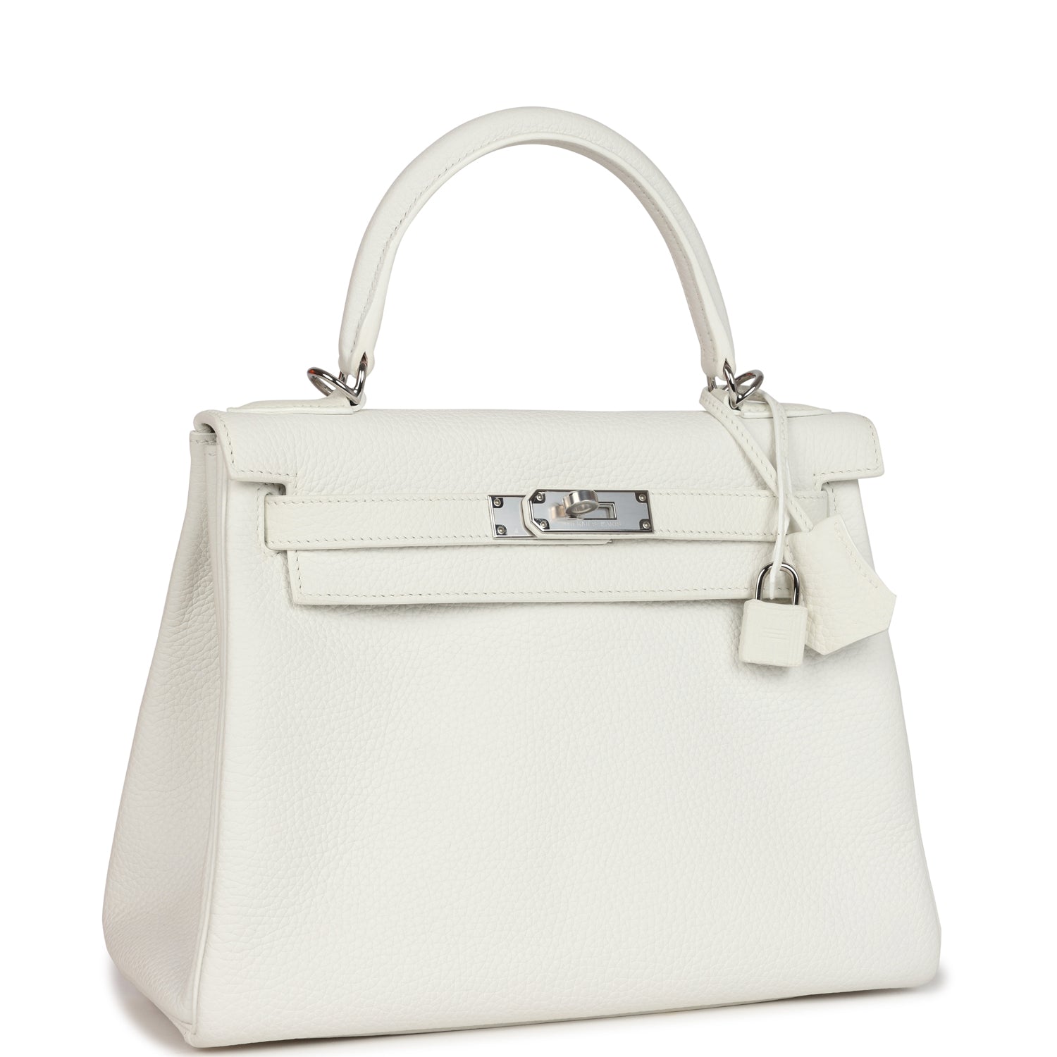 Kelly Retourne 28 White Clemence Palladium Hardware Bag