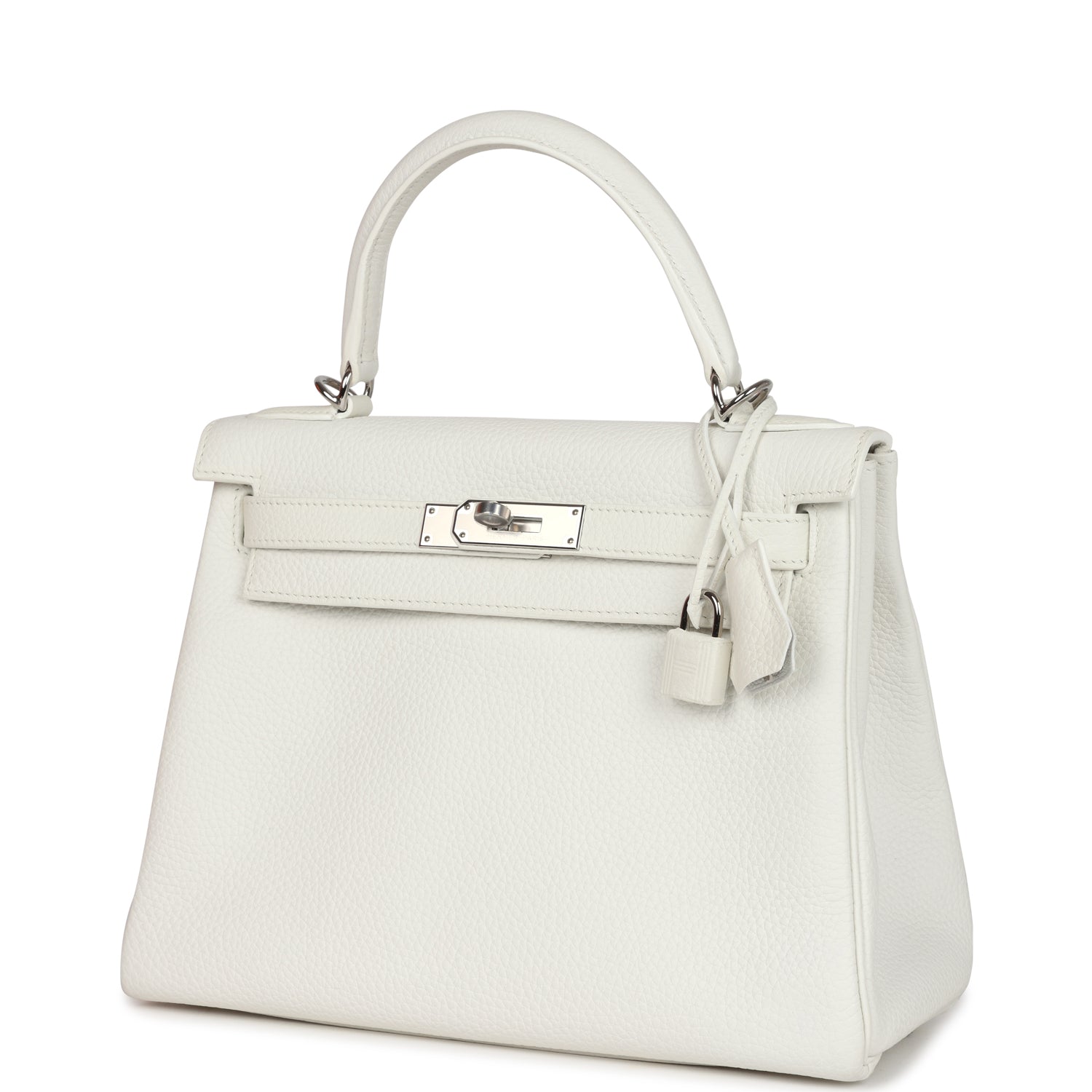 Kelly Retourne 28 White Clemence Palladium Hardware Bag