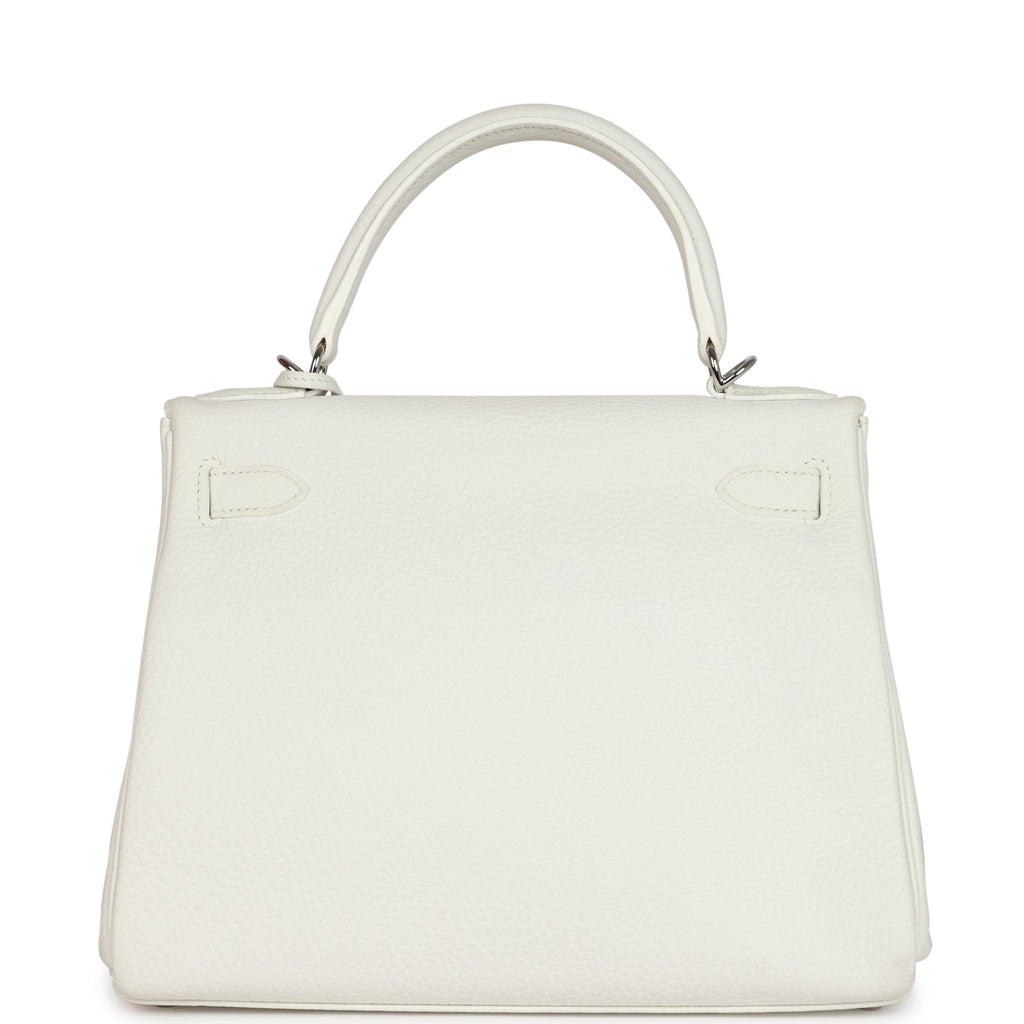 Kelly Retourne 28 White Clemence Palladium Hardware Bag
